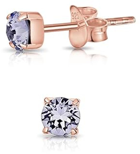 Orecchini Donna Oro Rosa - Orecchini Punto Luce Oro Rosa - Orecchini Lobo Donna Argento 925 Placcati Oro Rosa - Orecchini con Brillantini Rotondi di Cristallo - Orecchini Colorati