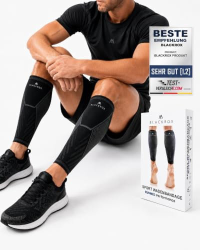 BLACKROX RUNMED Performance V1 Bandage de compression pour mollet de sport Protection des mollets Manchon de compression Chaussettes de course, Noir , L