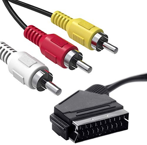 Cavo da SCART a 3 RCA maschio, 1,5 m, confezione da 2, compatibile con scart maschio a RCA maschio, commutabile, audio video AV e cavo adattatore AV composito per TV, DVD videoregistratore