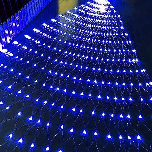 Luz de Cuerda Led Exterior Para Patio Trasero - 8 Modos de Malla de Red - Hadas Luces Para Jardín, Boda, Árboles de Navidad - Azul 3m x 2m 192 Leds