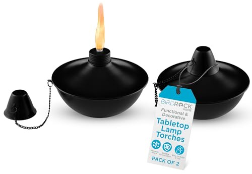 BIRDROCK HOME Tahitian Tabletop Torches - Easy to Refill Citronella - Flame Light Torch - Backyard Outside Patio Lighting - Metal Lamp - Decorative Urban Lantern (2)