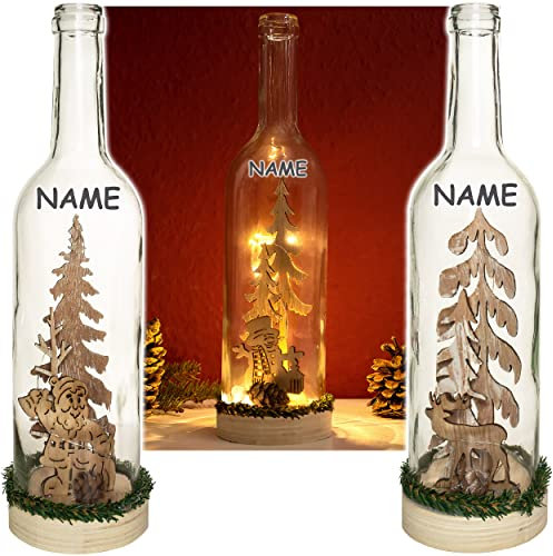 alles-meine.de GmbH 3 Stück LICHT Dekoflaschen - 5 Stück LED Weihnachten & Winter - inkl. Name - 30 cm - Flaschen - Weihnachtsflaschen - Lichterflaschen mit Beleuchtung - Bat..