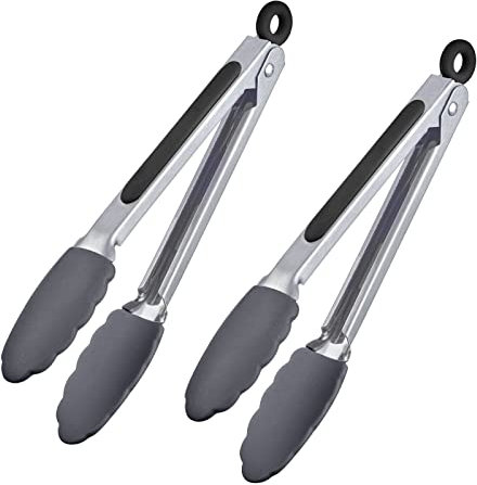 Westmark 2 Servierzangen, Mit Silikonlaffen und gummierten Griffen, Länge: 27 cm, Rostfreier Edelstahl/Kunststoff/Silikon, Classic Silicone Midi, Silber/Schwarz, 161722E3