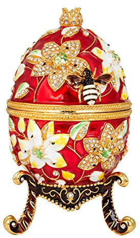 QIFU Red Easter Egg: Extra Large 7”, Hand Painted Decorative Hinged Jeweled Trinket Box Unique Gift for Home Decor