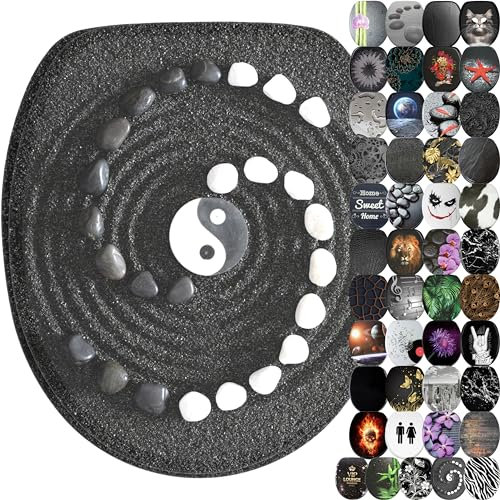 Sanilo WC Sitz mit Absenkautomatik, viele schöne schwarze Toilettendeckel zur Auswahl, hochwertige und stabile Qualität aus Holz (Yin Yang)