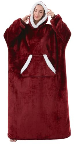 Sioloc Übergroß Blanket Hoodie Decke mit Ärmeln ‌Erwachsene Oversized Tragbare Decke zum Anziehen‌ Riesen Hoodie als Geschenk für Mutter(XXL,Burgund)