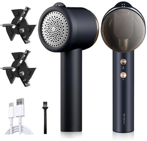 Fusselrasierer Elektrisch, USB Wiederaufladbar elektrischer Fusselentferner mit 5- Höheneinstellungen,fuselrasier Entfernen von Fleece Fuzz, Pillen, Bobbles für Kleidung, Möbel（Zwei Ersatzklingen）