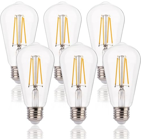 FLSNT Dimmbar Edison Vintage Glühbirne E27, ST64 Retro LED Filament Deko Glühbirne, 7W(Ersetzt 60W), 806LM 2700K Warmweiß, Klar Glas, 6 Stück
