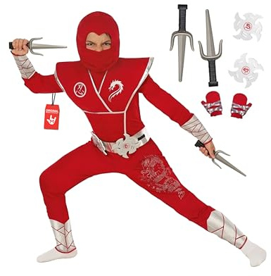 Morph Déguisement Ninja Enfant, Costume Guerrier, Tenue de Combat, Idéal pour Carnaval et Fêtes, 7-9 Ans