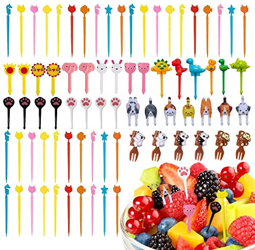 77Pcs Food Picks Kinder Piekser Fingerfood Spieße Fingerfood Spiesse Für Snacks Kinder Obstgabeln Bento Box Zubehör Mini Cartoon Piekser Lunchbox Zubehör Geeignet Für Kuchen, Desserts Parteieni