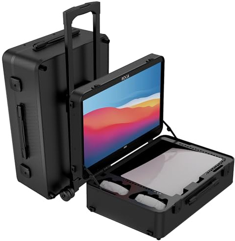POGA LUX - Gaming Case (compatible with Playstation 5) incl. Trolley and 24‘‘ AOC Gaming Monitor - Black (V2 - Bluetooth Speaker Optional)