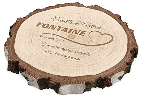 Maverton Rondin bois personnalisable, Tranche de Bois Naturel avec Gravure | Tranche de Bois Naturel avec Gravure pour Couple, Cadeau Personnalisé, Cadeau Mariage, Decoration en Bois, Chemin