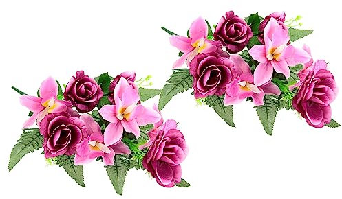 Flair Flower Bouquet di fiori artificiali con rose artificiali, gigli, decorazione per tomba, decorazione per cimitero, fiore, orchidea/rose