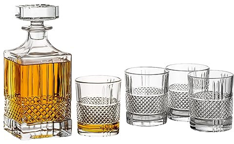 gouveo Whiskykaraffe mit 4 Gläser 35163 - Dekanter-Set aus hochwertigem Glas mit 4 passenden Whiskygläsern - Tolles Geschenkset für Männer und Whiskyliebhaber