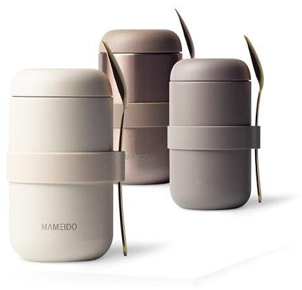 MAMEIDO Thermal Food Flask 500 ml for Daily Meal Prep, Leak-Proof Thermo Food Container to go for Porridge, Yoghurt & Soups (Ivory Beige)