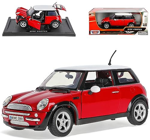 Motormax Mini Cooper R50 Rot mit Dach in Weiss 2001-2006 1/18 Modell Auto