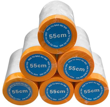 CHAO LA 6 Rolls Goldband Abdeckfolie Klebeband mit Folie 55cm×20m(120m), Malerfolie mit Klebeband, Selbstklebende Abdeckfolie, Malerfolie für Streichen. Abdeckband mit Folie.