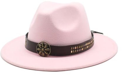 Fengyan Chapeaux Chapeau de coupe de style britannique, chapeau de jazz nouveau, chapeau tibétain à grande aile de printemps et d'automne, chapeau en feutre de salon de tir de mariage ( Couleur : rose