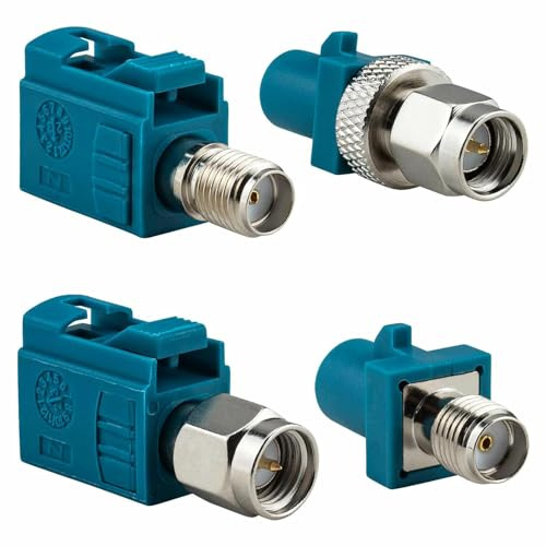 Leehitech Fakra Z auf SMA Autoradio Antennenadapter 4 Stück Kit - 360° Drehbar Verschlaufungsfrei Koaxialadapter für GPS-Navigation, Satellitenradio, 4G/5G LTE, Bluetooth-Modul