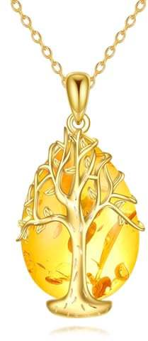 VONALA Scorpion/arbre de vie/araignée/papillon/escargot Collier pour femme en argent sterling plaqué or 14 carats ambre 14 carats, Argent sterling