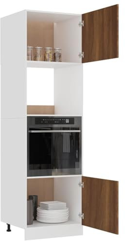 Gecheer Armario de Microondas Alacena de Cocina,Aparador Comedor,Mueble Auxiliar,Estantería de Cocina,Muebles de Cocina,Soporte Microondas Madera 60x57x207 cm Marrón Roble