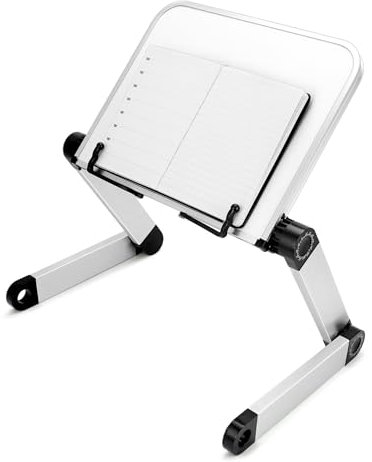 QWORK® Verstellbar Buchständer, Leseständer aus Aluminiumlegierung, Kochbuchhalter, Zusammenklappbar, Weiß