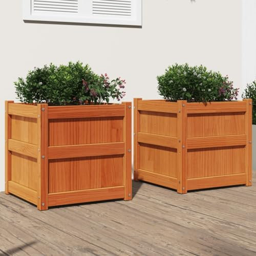 ShCuShan Pflanzkübel 2 STK. Blumenkasten PflanzgefäßE FüR Draussen PflanzenküBel Wachsbraun Massivholz Kiefer - 837419