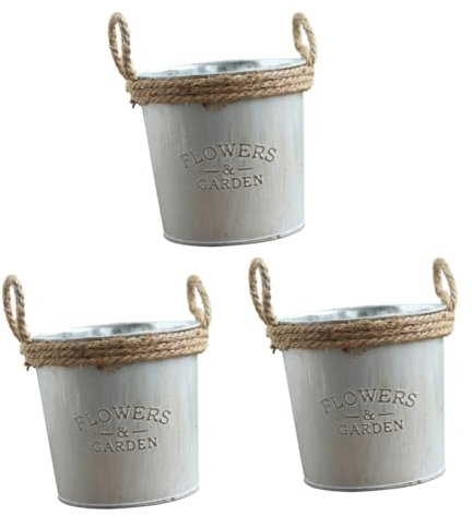 ABOOFAN 3pcs Pastoral Style Iron Flower Basket Planter Flower Bucket Outdoor Indoor Decor