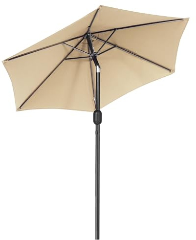 sogesfurniture Parasol de Jardin, Parasol Inclinable Ø 224 cm avec Protection Solaire UV, Manivelle d'ouverture, Parasol d'extérieur pour Balcon Patio Terrasse, Kaki