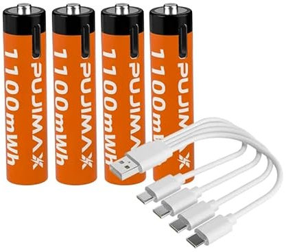 Rechargeable Battery 1.5V Li-Ion AAA Lithium Battery via Type C USB|AAA Batteries Charger | High-Capacity 1100mWh | USB-C Compatibility I 1500 Charging Cycles| Fast Charging | Durable