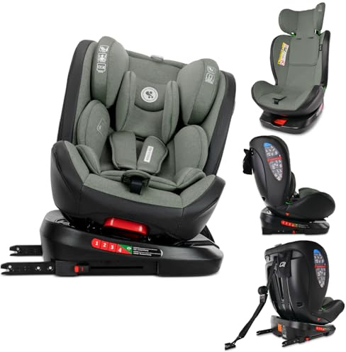 Lorelli Bilbarnstol Nebulosa med Isofix, 360 graders roterbar, (0–36 kg) bilstol som växer med en storlek 40–150 cm – grupp 0+/1/2/3, barnstol från födseln, 5-punktsbälte, justerbart nackstöd, grön