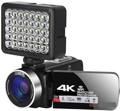 AUBEST Videocamera Videocamere UHD 4K Vlog Live Streaming Webcam Videocamera digitale esterna Registratore portatile Blogger 18X(32G SD Card,NA-U800-LO)