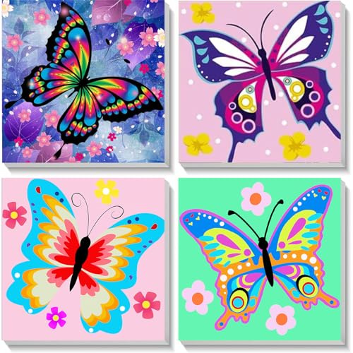 4 Pack Butterfly Paint by Numbers for Children with Wooden Frame Ages 8-12 | Butterflies Paint by Numbers Kids, DIY Painting by Numbers for Kids Acrylic Oil Canvas for Home Wall Decor (8X8 inch)