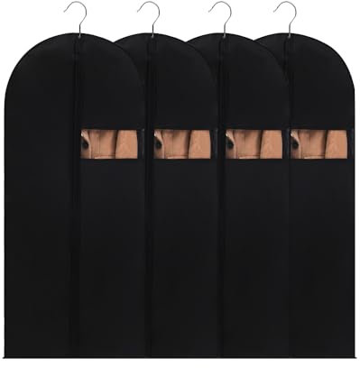 Kleidersack, 4 Stück Anzug Schwarz 60 x 120 cm Reise Mit Reißverschluss Schutz Faltbar Vor Staub Motten Schaden Lang für Die Aufbewahrung