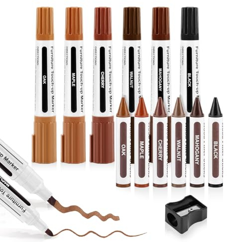 Dual Tip Furniture Markers Touch Up,Upgrade 13 Pcs Wood Markers Furniture Repair Kit,Touch Up Paint Pen and Wood Filler Putty Stick with Sharpener Kit,for Wood Stain Remover,Wood Floor Scratch Repair