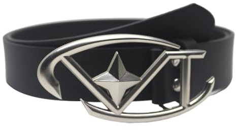 FUXIU Mädchen-Gürtel aus Metall, Sternschnalle, Western-PU-Gürtel für Kleid, Jeans, verstellbar, Schwarz , As detailed discription