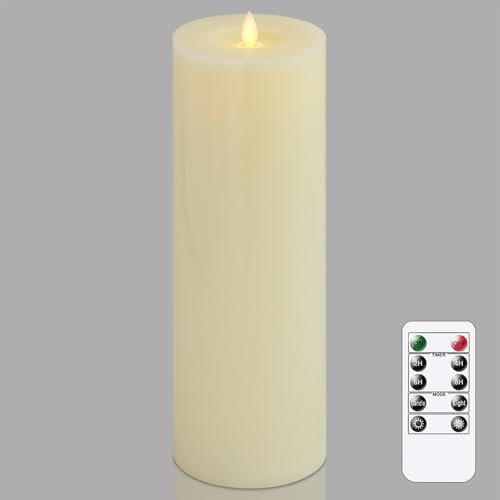 Wroxipel Flammenlose beweglicher Docht Fernbedienung & Timerfunktion 10cm x30cm LED-Kerzen aus echtem Wachs, batteriebetriebenes flackerndes Elfenbein 1er Pack hohe Kerzen
