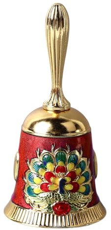 Tomotato Handglocke, 11cm Vintage Messing Handglocke Antik Stil Handrufglocke für Abendessen, Hochzeit, Party, Familie, Schule, Haustiertraining, Weihnachtsglocken (Gold with Colorful Red)