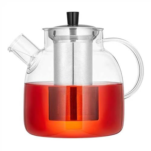 Spring Chef 1500ml/52.79oz Clear Glass Teapot with Infuser,Heat-Resistant Borosilicate Glass Strainer Teapot, Handmade Removable Infuser Tea Pot for Loose Leaf Tea