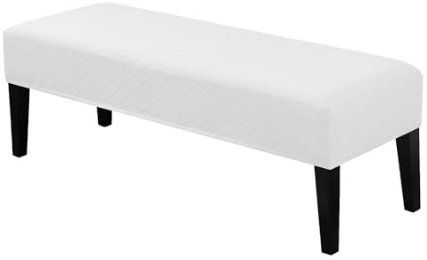 Lebaley Stretch Jacquard Ottoman & Bench Cover Removable Washable Slipcover for 42-54 inch Rectangular Benches, Bar Stools, and Dining Room Chairs (Fits 14-18 Wide),White
