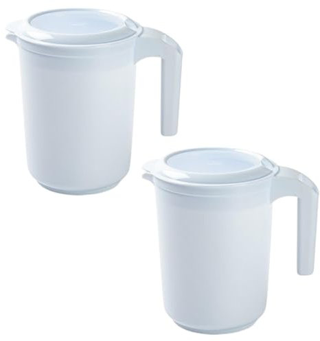 meberg PF1496301_x2 - Lot de 2 bols mélangeurs pour mixeur plongeant - En plastique blanc - Avec protection anti-éclaboussures - 1,5 l - Avec couvercle