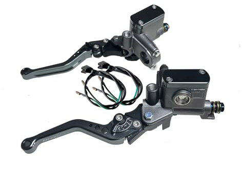 Kupplungsarmatur Für Die Meisten Motorräder 1 Paar Hebel Verstellbarer Griff Hydraulische Kupplung Bremspumpe Kolben 14 Mm Hauptzylinder Geeignet Kupplungshebel(Titanium 1 Pair)