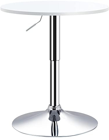 HOMCOM Table de Bar Ronde Mange-Debout Hauteur Réglable 69-93 cm Blanc