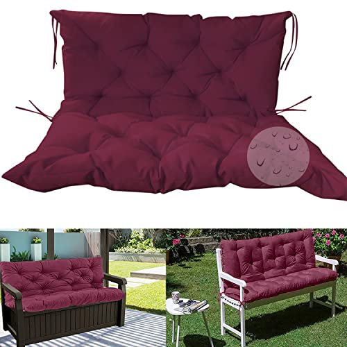 Wasserdichte Holz Bankauflage mit Lehne 2 3-Sitzer Outdoor/Indoor Bankauflage Antirutschreifen Garten Schaukel Hängematte Sonnenstuhl Terrassenmöbel 100x100x10cm Dunkelrot