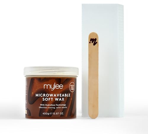 Mylee Kit de cire molle microondable 450g – Épilation visage et corps | végane, rinçable à l'eau, sans résidus – Chauffage rapide, spatule thermosensible, 12 bandes incluses – Qualité pro