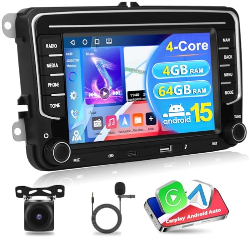 Motorsi CarPlay Autoradio 4G+64G für VW/Seat/Skoda/Passat/Golf/Polo mit Kabelloses A-pple CarPlay & Android Auto, 2-DIN 7'' HD Touchscreen Auto Radio, Bluetooth GPS SWC FM/RDS USB