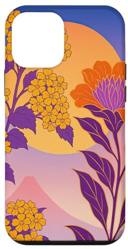 Boho Oriental Montagne Sole Floreale Viola Lilla Custodia per iPhone 12 mini