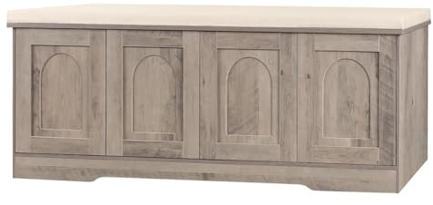 DINZI LVJ Shoe Bench, Entryway Storage Bench with Doors, Cushion, 2-Tier Shoe Rack with 8-Cubby, 47.2”L x 13.8”W Shoe Organizer Cabinet, Adjustable Shelf, Living Room, Bedroom, Greige