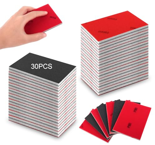 30 Pièces Éponge De Ponçage, Grain 180 à 4000,Cale a Poncer Kit，Papier Abrasif Sec Et Humide Flexibles Eponge Abrasive, Cloisons Sèches, Métal Et Peinture