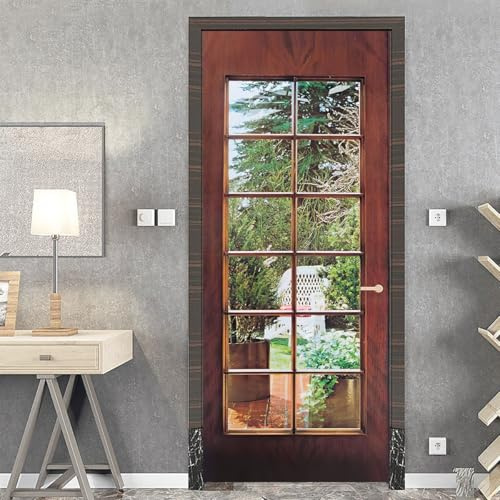 Pegatinas De Puerta Mural Paisaje con puerta de cristal 3D Door Sticker Papel Autoadhesivo Vinilo Etiqueta De La Pared Arte Adhesivo Puerta Dormitorio Baño Cocina Decoration 90x200cm